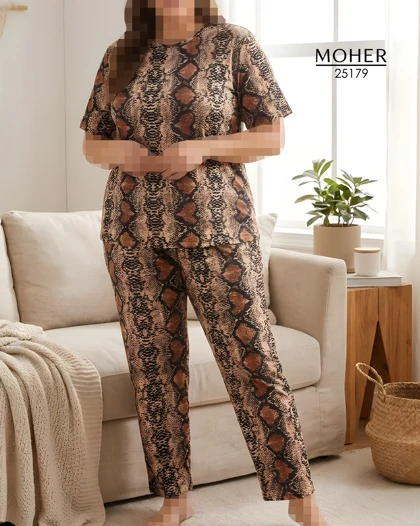 ست لباس راحتی سایز بزرگ طرح پوست ماری