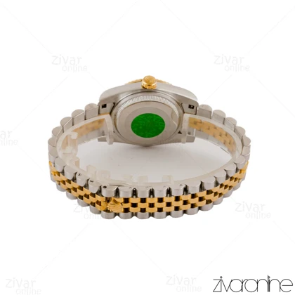 ساعت رولکس دیت جاست زنانه دورنگ طلایی صفحه سفید صدفی 105209