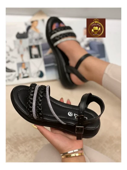 صندل زنانه دخترانه گیسبافت نگینی دور مچی