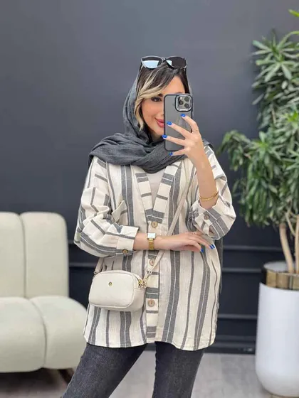 شومیز تک جیب راه راه پایین هلال