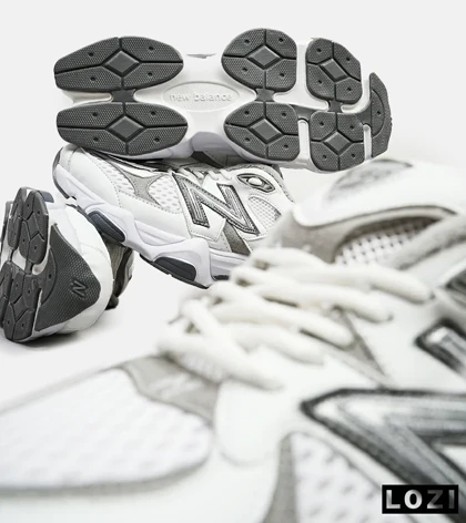 کفش نیوبالانس بزرگ پا سفید طوسی پشت آبی NEW BALANCE 9060