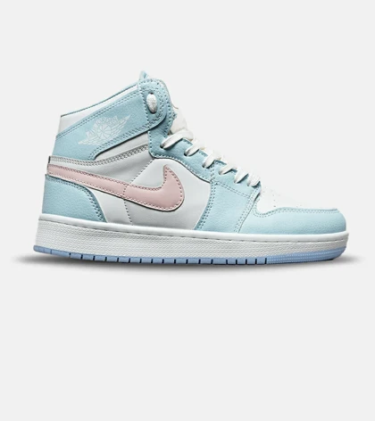 کفش کتانی ساق‌دار زنانه سفید آبی صورتی نایک NIKE jordan 1 مدل 8329