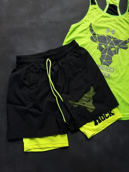 ست رکابی و شلوارک کشاله دار فسفری