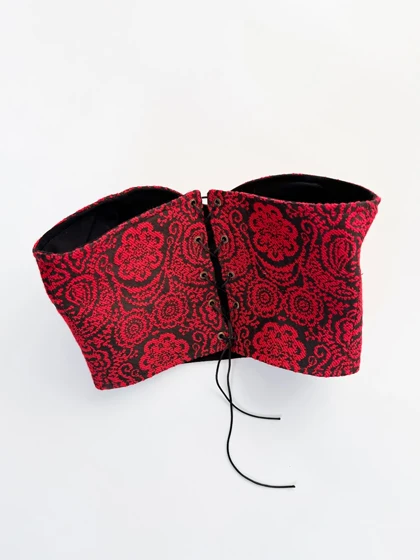 کراپ تاپ مجلسی فنردار گلیمی پشت‌باز بندی