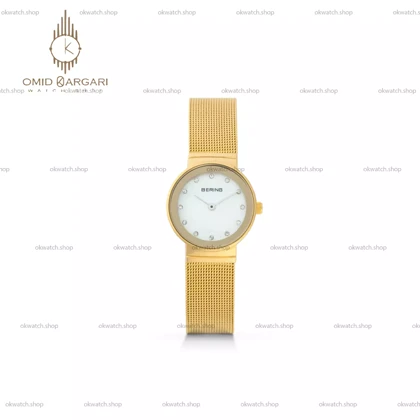 ساعت مچی برینگ بند حصیری طلایی صفحه سفید Bering