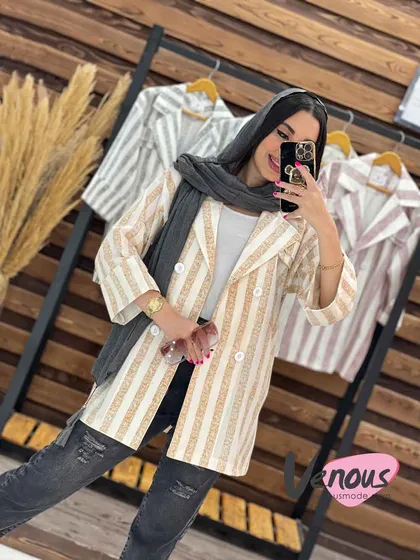مانتو لینن راه راه چهار دکمه