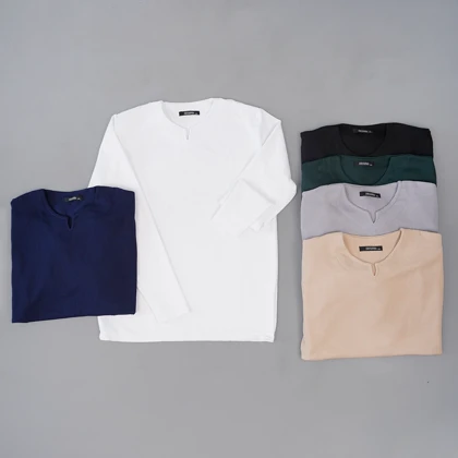 بلوز مردانه کرم یقه کوبایی مدل Etron ویژه