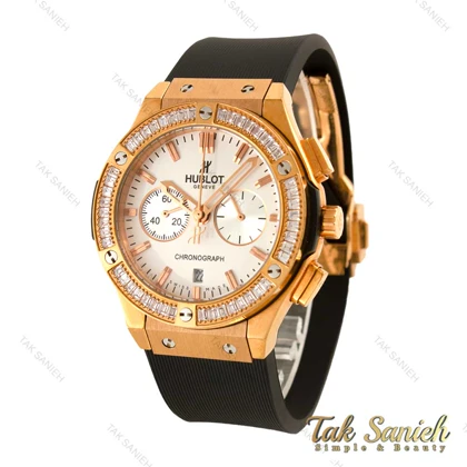 ساعت هابلوت زنانه سه موتوره نگین‌دار رزگلد صفحه سفید Hublot-4492-L