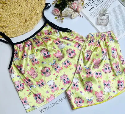 لباس خواب ساتن زنانه طرح گربه