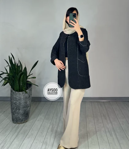 مانتو ژاکارد مغزی دوزی مشکی