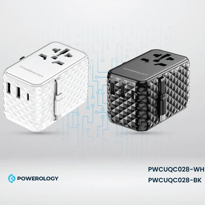 مبدل برق چندکاره 2500 وات و شارژر دیواری فست USB و تایپ‌سی 20 وات پاورولوژی PWCUQC028