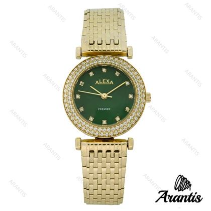 ساعت الکسا Premier 0105 زنانه طلایی صفحه سبز دورنگین w-10109
