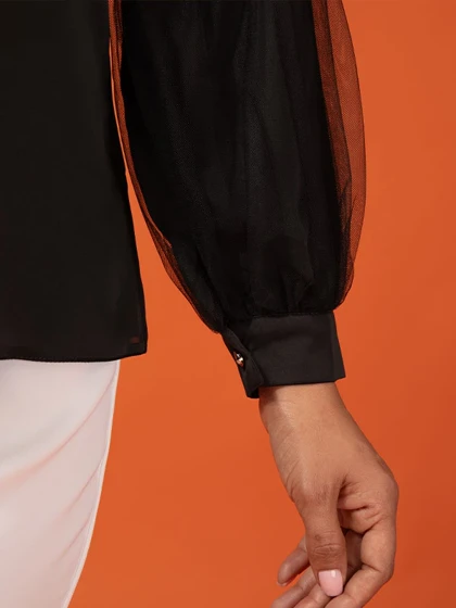 شومیز زنانه آستین بلند ساتن مجلسی یقه کرواتی 30101