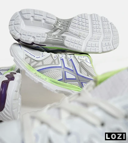 کفش کتانی مردانه سفید بنفش لیمویی ASICS KAYANO 20