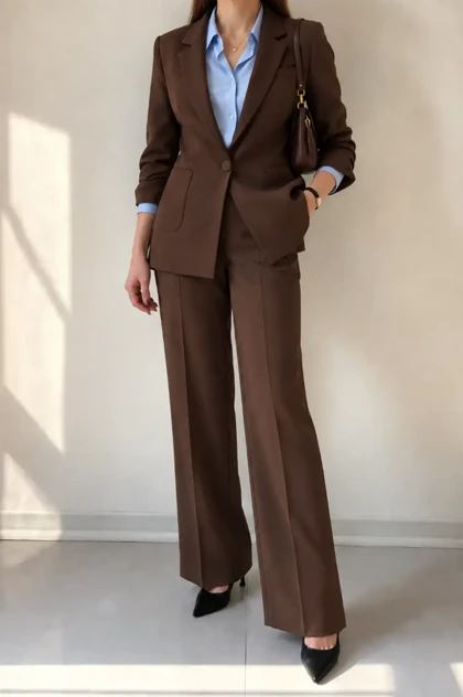 کت و شلوار واید لگ زنانه کرپ کلودیا (Claudia) کد 5252