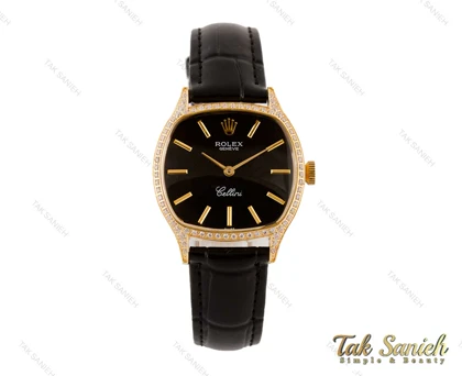 ساعت رولکس زنانه طلایی بند چرم نگین‌دار Rolex-3940-L