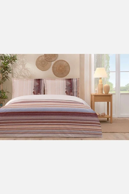 سرویس روتختی یک نفره Özdilek مدل Reef Stripe پنبه‌ای - زرشکی