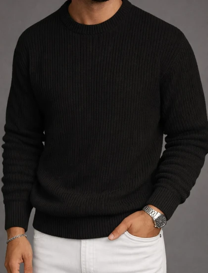 پلیور بافت مشکی یقه گرد کژوال فری سایز مناسب سایز L و XL استایل ترند 2026