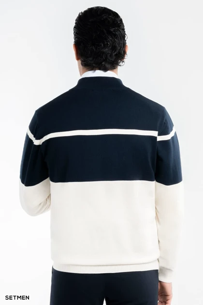 بافت مردانه نیم زیپ یقه ایستاده کلاسیک