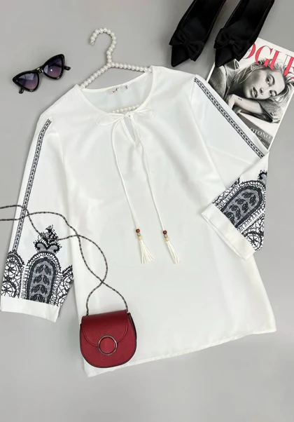 تونیک آستین طرحدار منگوله کد 3561