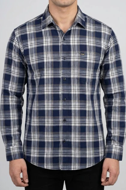 پیراهن مردانه چهارخانه آستین بلند نخ پنبه شیک 424