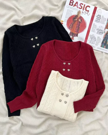 ژاکت بافت جلو دکمه قلب کد 5351