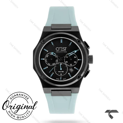 ساعت کرست مردانه 6351-4 صفحه مشکی بند رابر آبی آسمانی Crest-11053-G