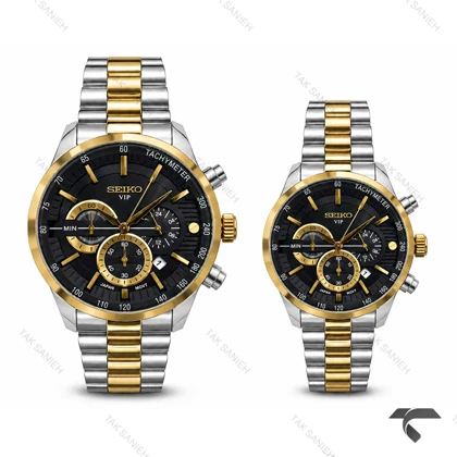 ساعت ست سیکو VIP رفرنس 31693 دورنگ طلایی صفحه مشکی Seiko-11467-S