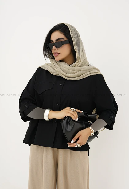 شومیز زنانه لینن آستین دکمه کد1006194