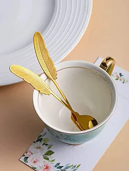 قاشق 6 عددی طلایی طرح پر