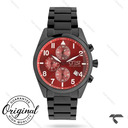 ساعت کرست مردانه 6311-4 صفحه قرمز بند مشکی Crest-10956-G