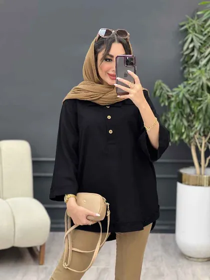 مانتو جلو بسته سه دکمه ریش دار