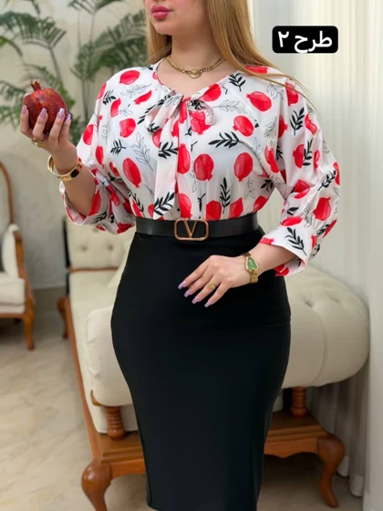 شومیز فلور یقه گره 3671