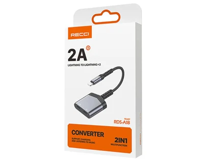 مبدل صدا و شارژ لایتنینگ به دو درگاه لایتنینگ 2 آمپر رسی RDS-A18