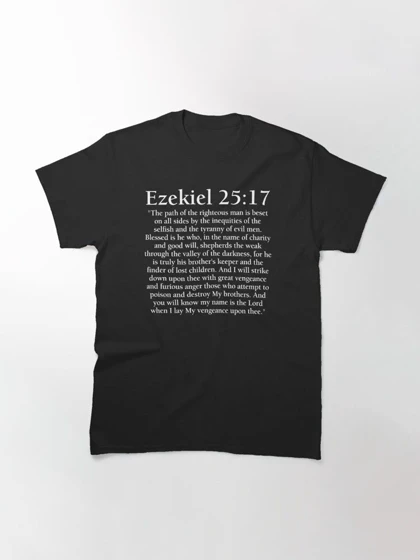 تیشرت کلاسیک داستان عامه پسند | تیشرت Pulp Fiction طرح Ezekiel 25:17 کد 112094