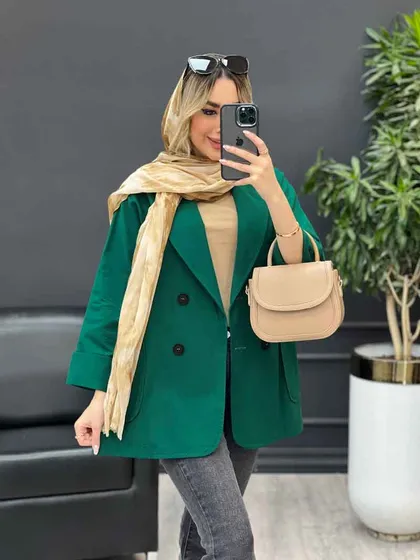 مانتو لینن چهاردکمه آستین پاکتی