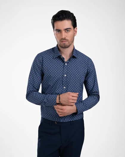 ام کی کالکشن پیراهن آستین بلند mk-22885-navy-blue