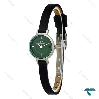 دنیل ولینگتون مینی گرد سیلور بند چرم مشکی صفحه سبز DW-7972-L