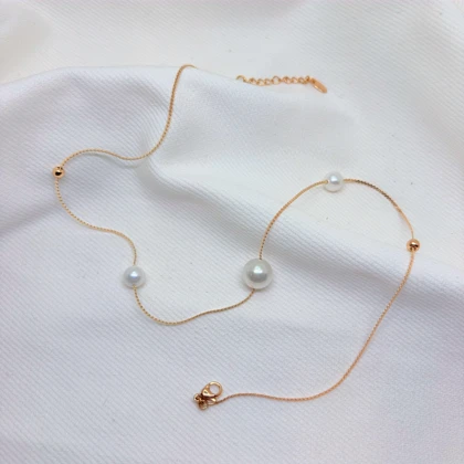 گردنبند ژوپینگ مدل "اشک فرشته" | ترکیب مروارید و گوی طلایی با درخشش ابدی