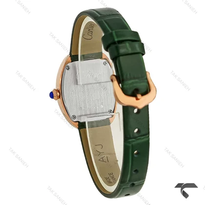 ساعت کارتیر Baignoire زنانه رزگلد بند چرم سبز Cartier-9853-L
