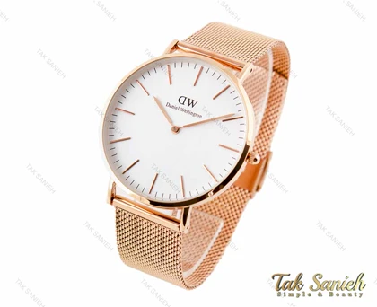 ساعت دنیل ولینگتون مردانه رزگلد بند حصیری صفحه سفید Daniel-3181-G