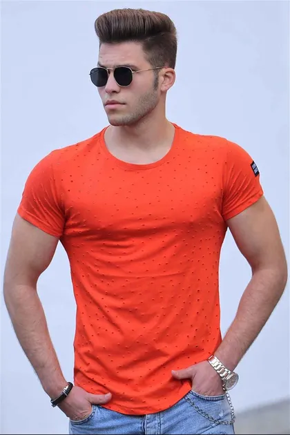 تیشرت نارنجی با جزئیات پاره شده 2883