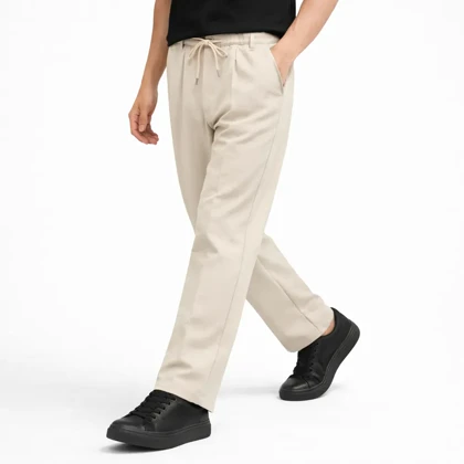 شلوار پارچه ای نیم بگ مردانه، کرم کمرکش، با کیفیت چهار فصل کد 5001