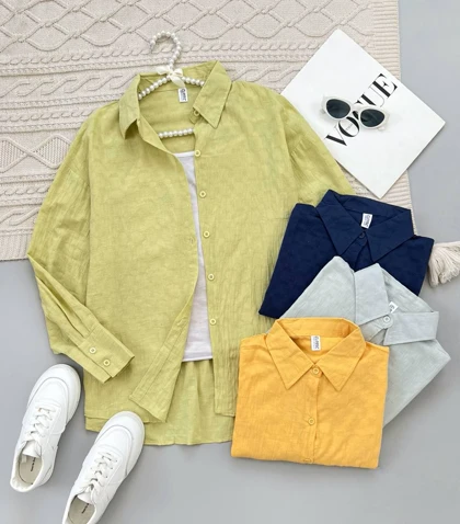 شومیز مانتویی نخ گل برجسته کد 3889