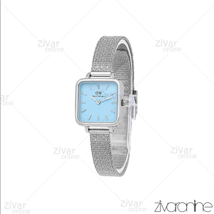 ساعت دنیل ولینگتون زنانه مربعی بند حصیری صفحه آبی خطی 107125