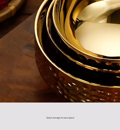 کاسه دو جداره سه عددی استیل چکشی طلایی