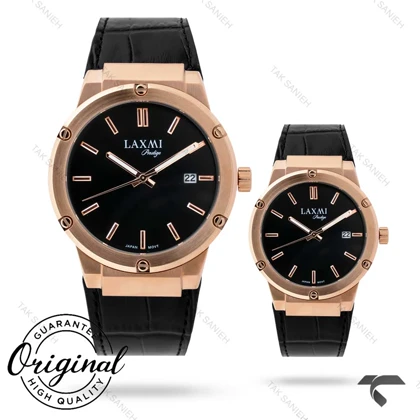 ساعت ست لاکسمی 8126-3 رزگلد بند چرم مشکی Laxmi-9140-S