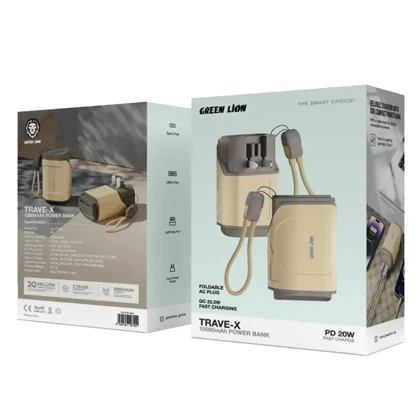پاوربانک فست و شارژر دیواری تراول ایکس گرین لاین مدل GL-PX20 ظرفیت 10000 میلی آمپر ساعت