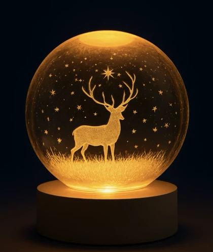 چراغ خواب گوی کریستال طرحدار/ پایه چوبی/ سایز کوچک