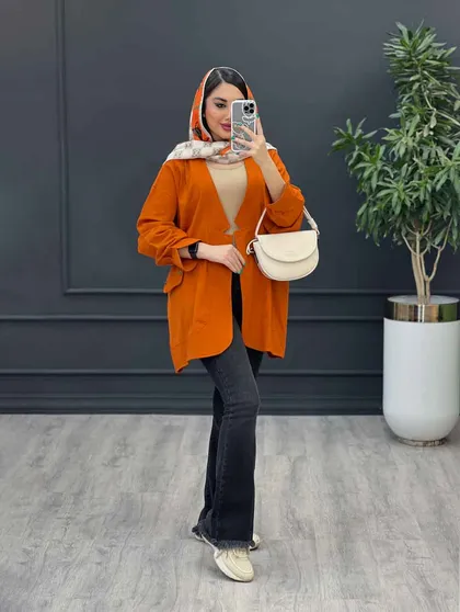 مانتو لینن سر آستین چاک دو جیب